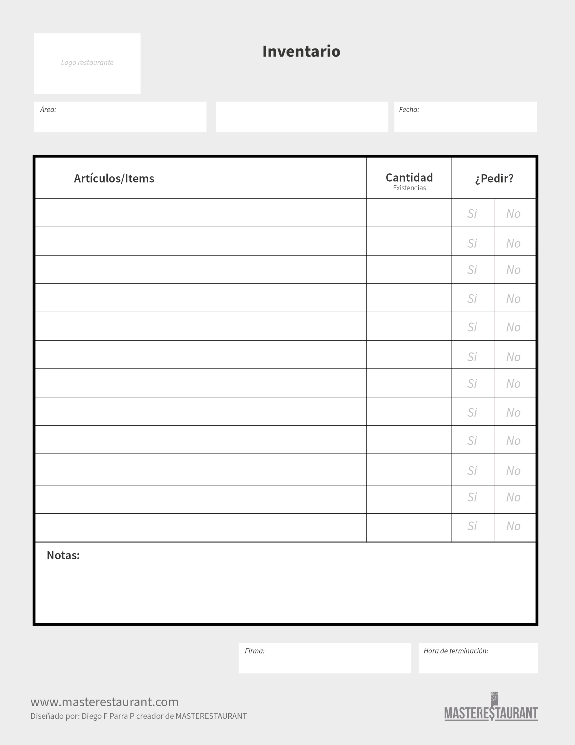 FORMATO DE INVENTARIO PARA RESTAURANTES Y NEGOCIOS GASTRONÓMICOS MASTERESTAURANT(master restaurant)
