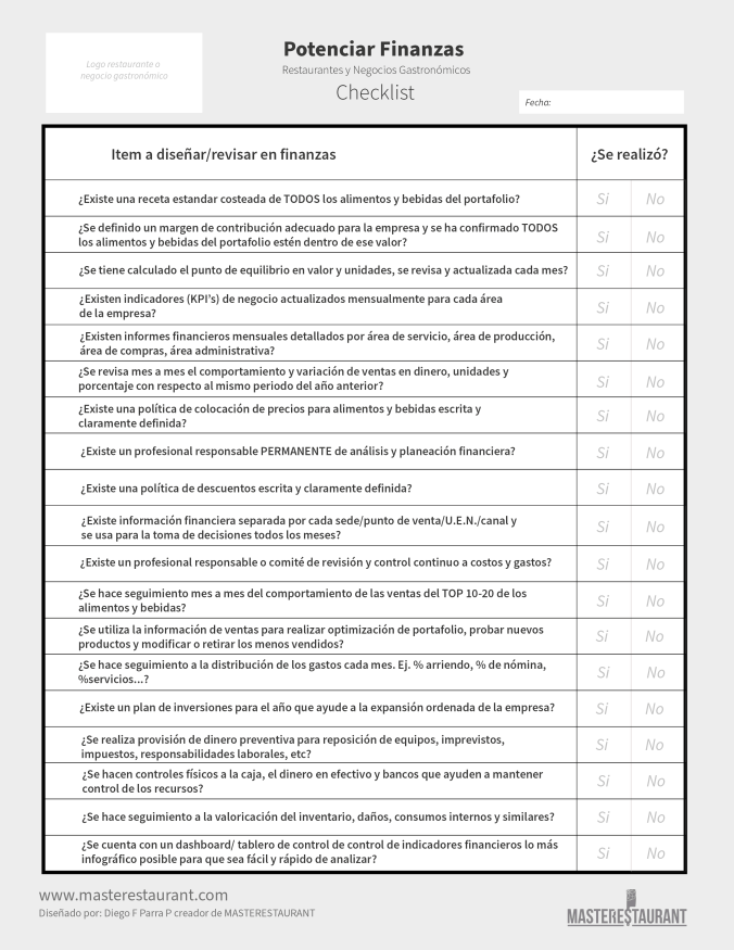 Toolkit - Checklist para potenciar costos y finanzas para restaurantes