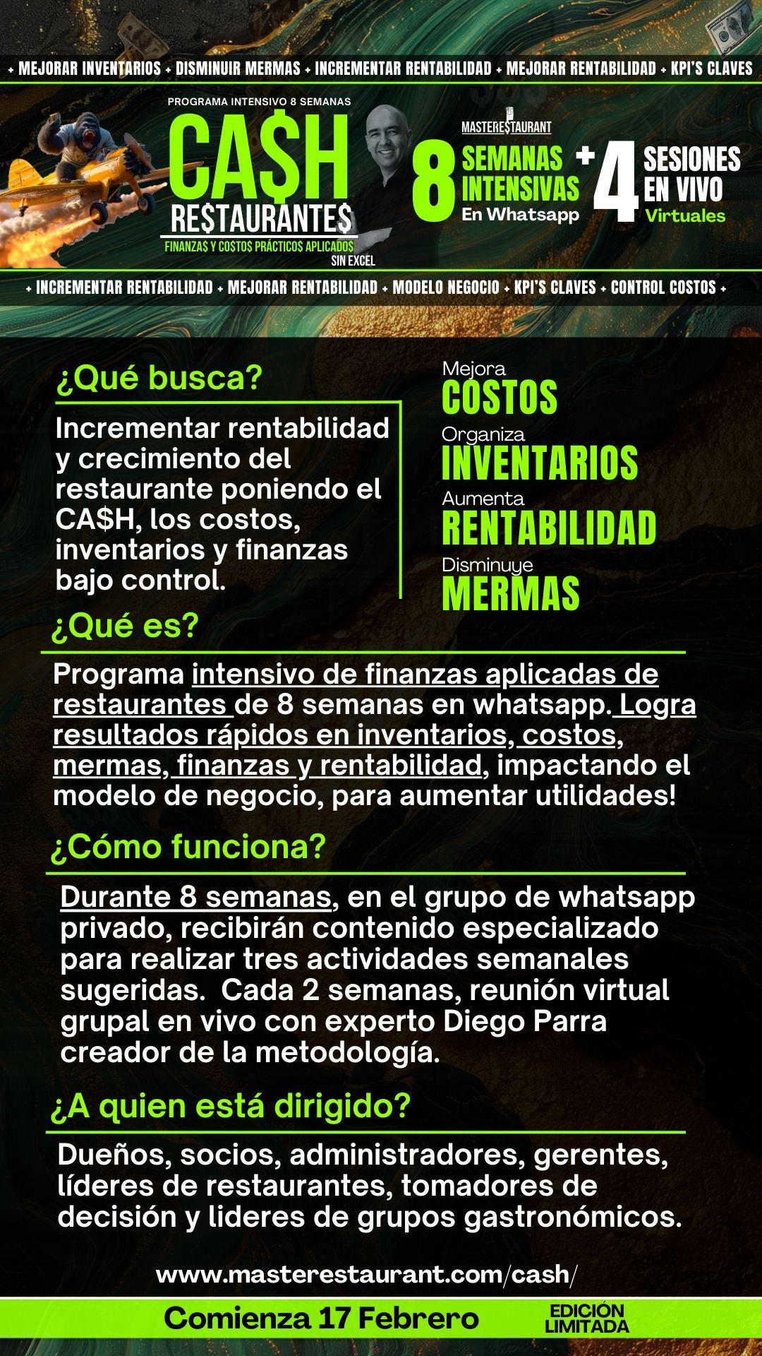 Programa entrenamiento CA$H - Finanzas y Costos prácticos aplicados para restaurantes rentables (Sin excel)