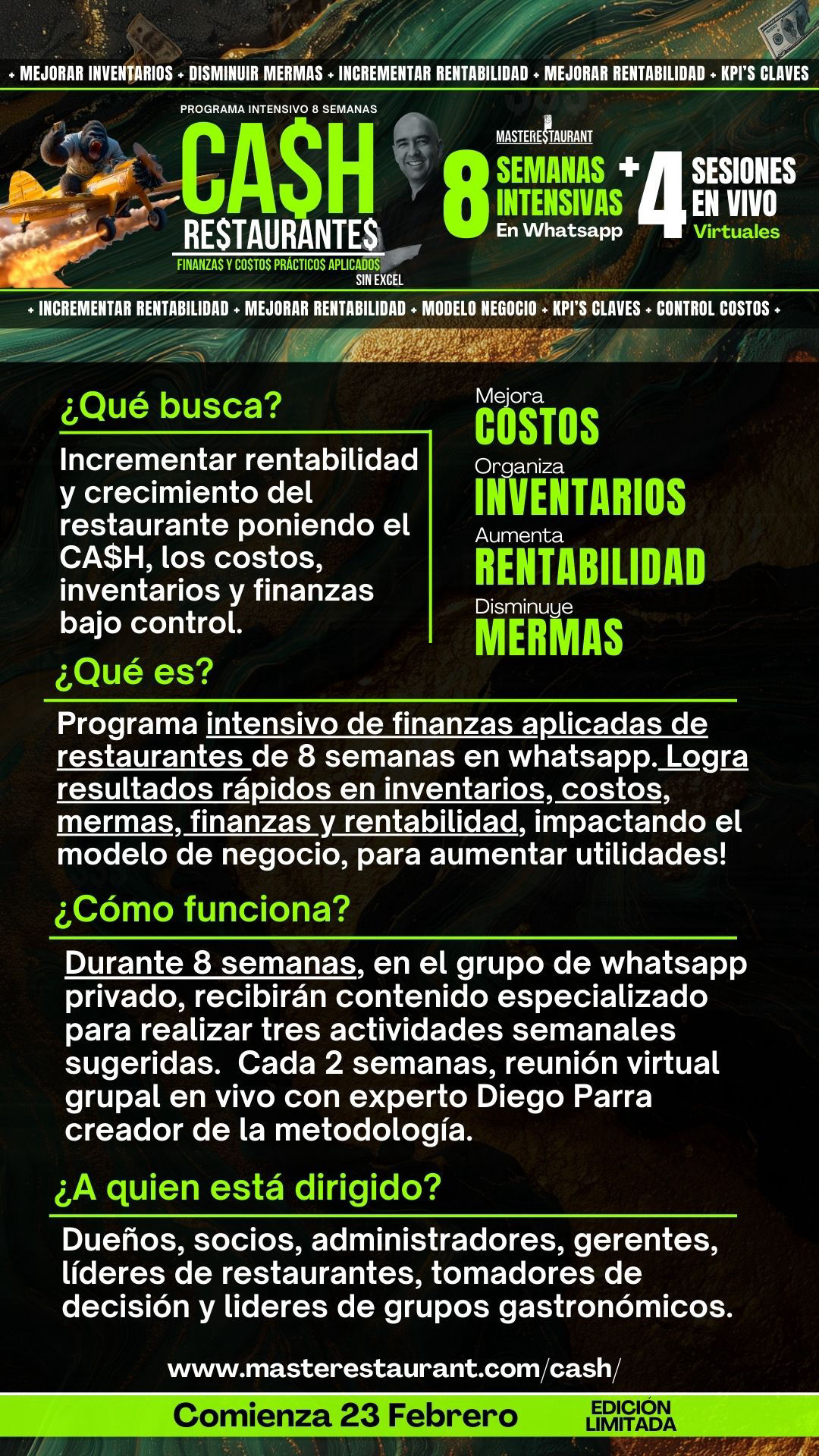 Programa entrenamiento CA$H - Finanzas y Costos prácticos aplicados para restaurantes rentables (Sin excel)