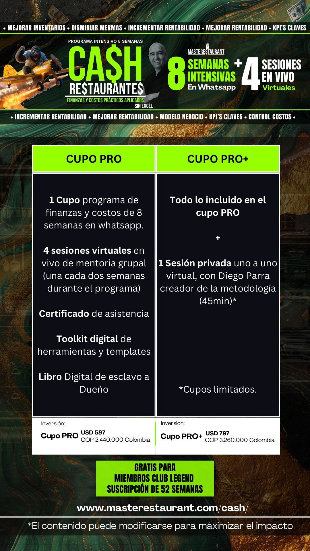 Programa entrenamiento CA$H - Finanzas y Costos prácticos aplicados para restaurantes rentables (Sin excel)