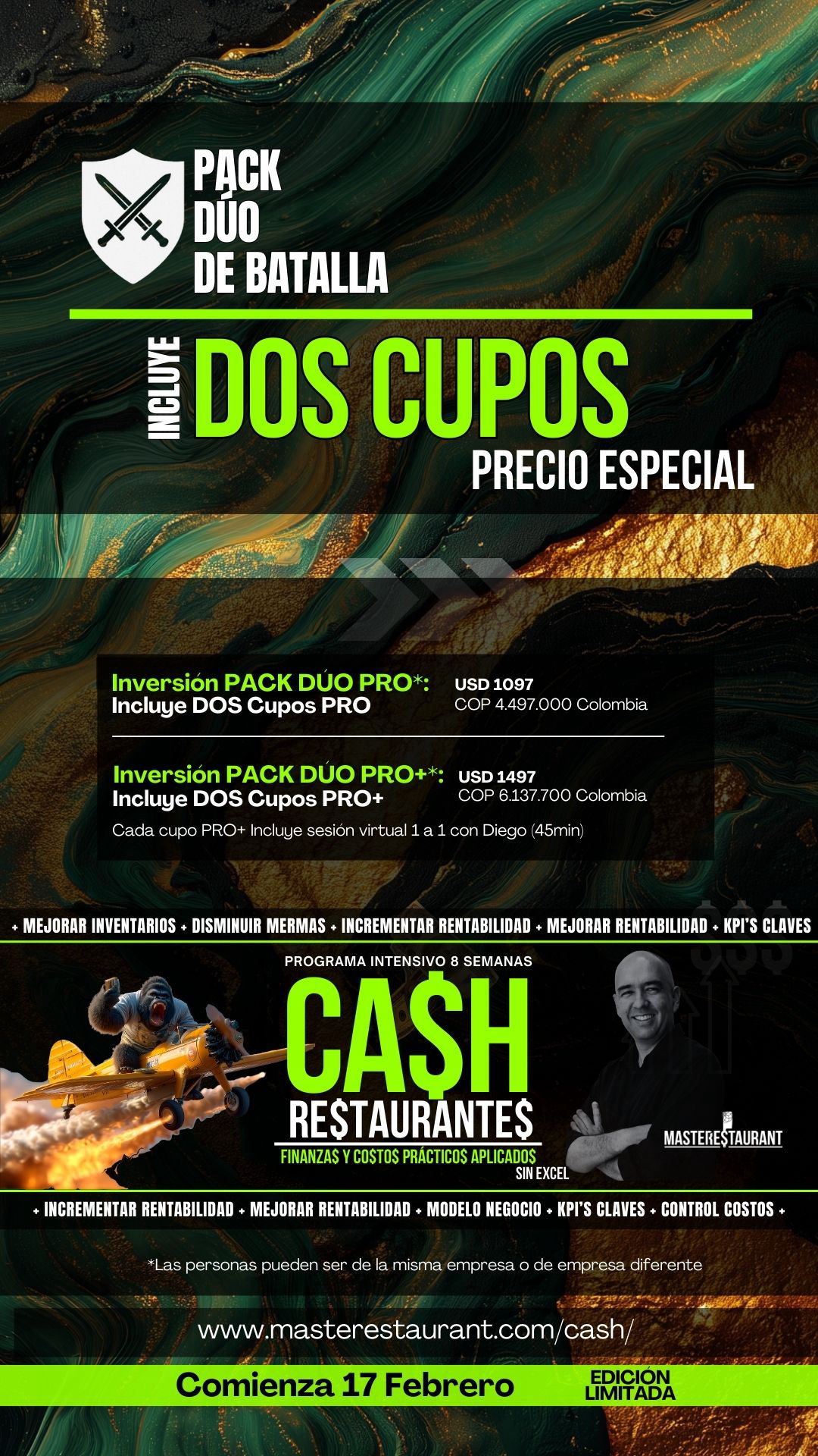 Programa entrenamiento CA$H - Finanzas y Costos prácticos aplicados para restaurantes rentables (Sin excel)