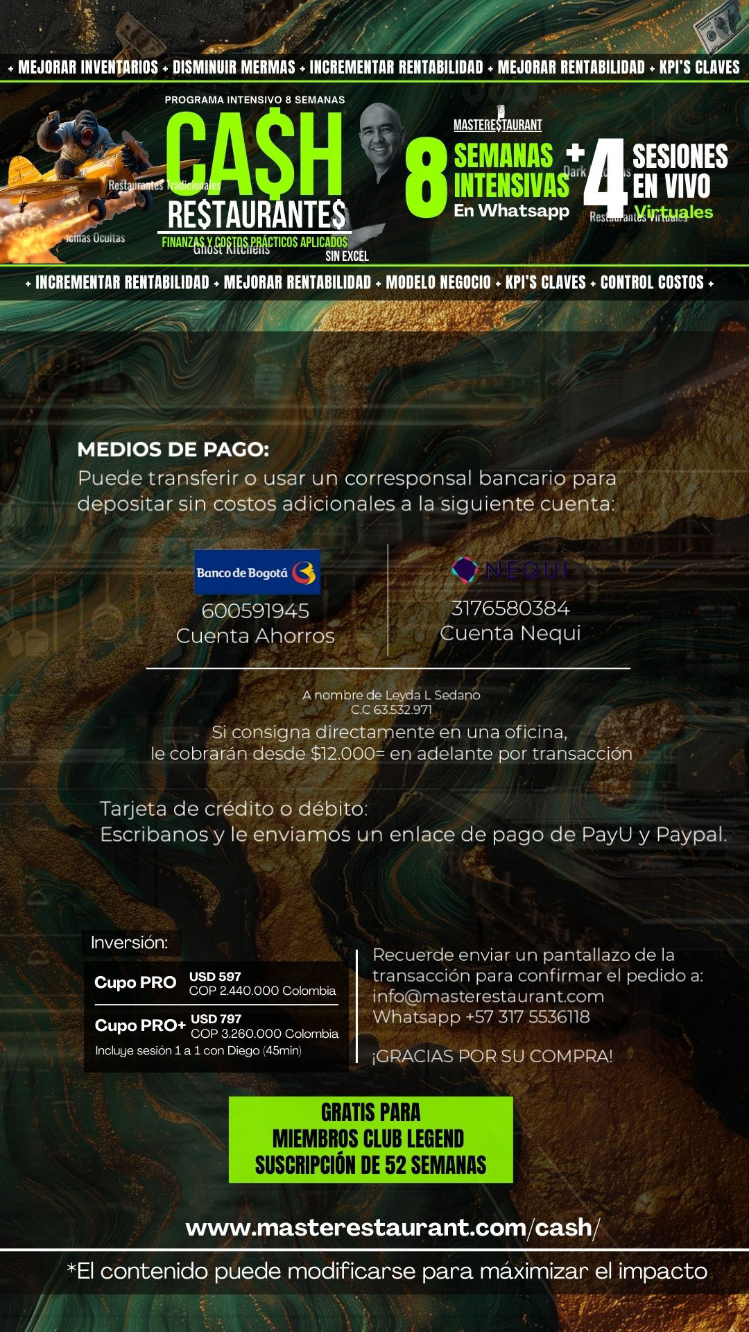 Programa entrenamiento CA$H - Finanzas y Costos prácticos aplicados para restaurantes rentables (Sin excel)
