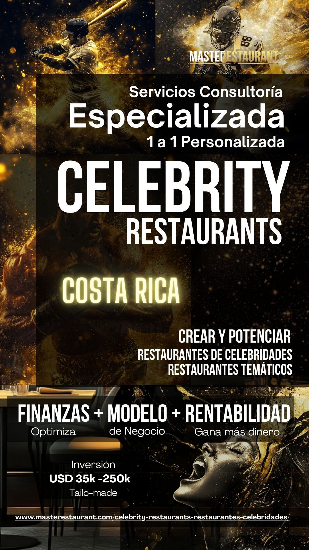 Servicios, entrenamiento, consultoría, bootcamps, eventos y acompañamientos privados para celebrity restaurants, restaurantes de famosos, restaurantes de celebridades, restaurantes temáticos, foodtech’s y negocios gastronómicos. COSTA RICA