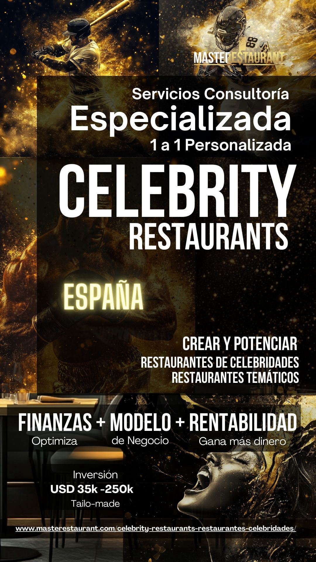 Servicios, entrenamiento, consultoría, bootcamps, eventos y acompañamientos privados para celebrity restaurants, restaurantes de famosos, restaurantes de celebridades, restaurantes temáticos, foodtech’s y negocios gastronómicos. ESPAÑA