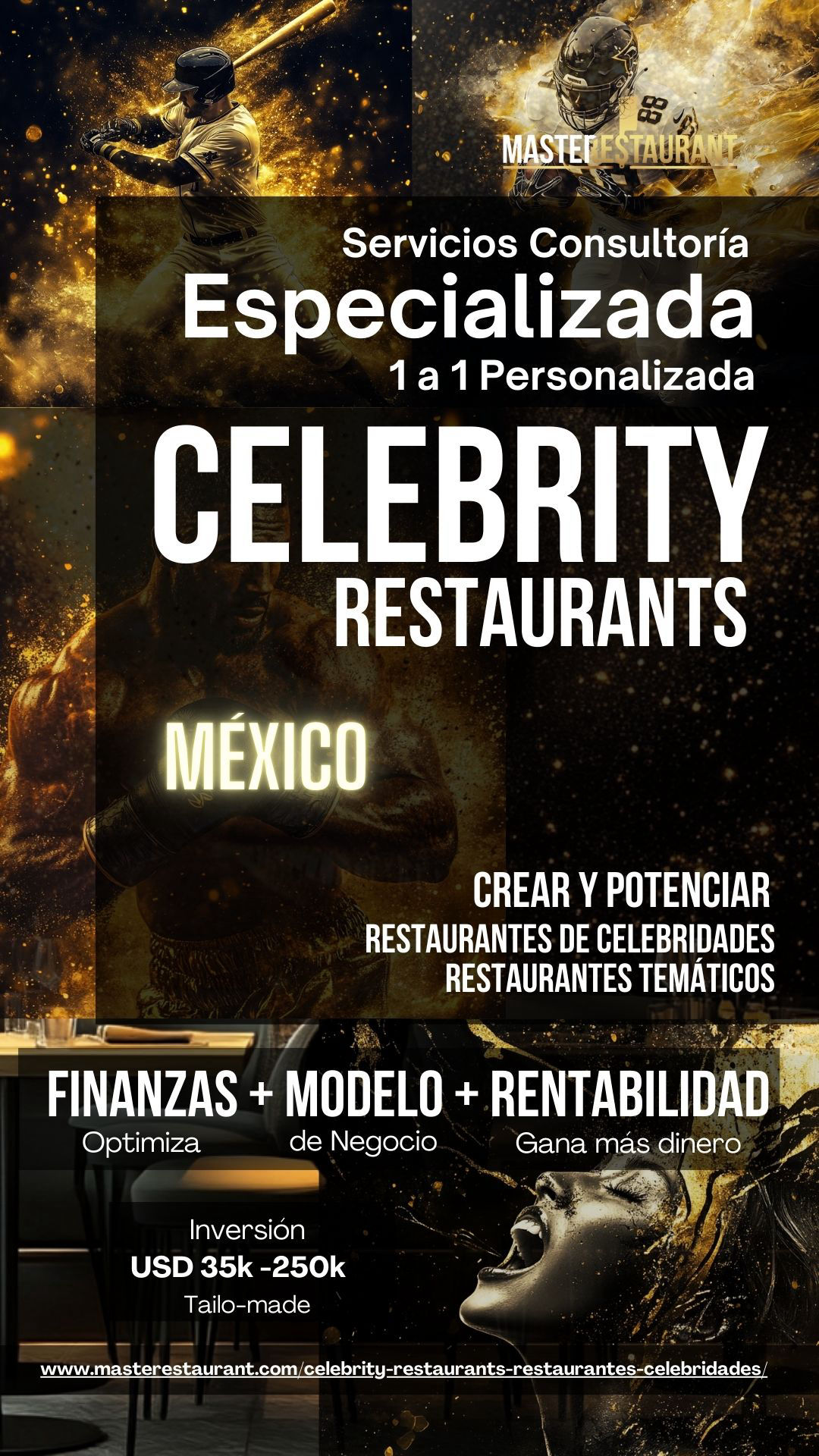 Servicios, entrenamiento, consultoría, bootcamps, eventos y acompañamientos privados para celebrity restaurants, restaurantes de famosos, restaurantes de celebridades, restaurantes temáticos, foodtech’s y negocios gastronómicos. MÉXICO