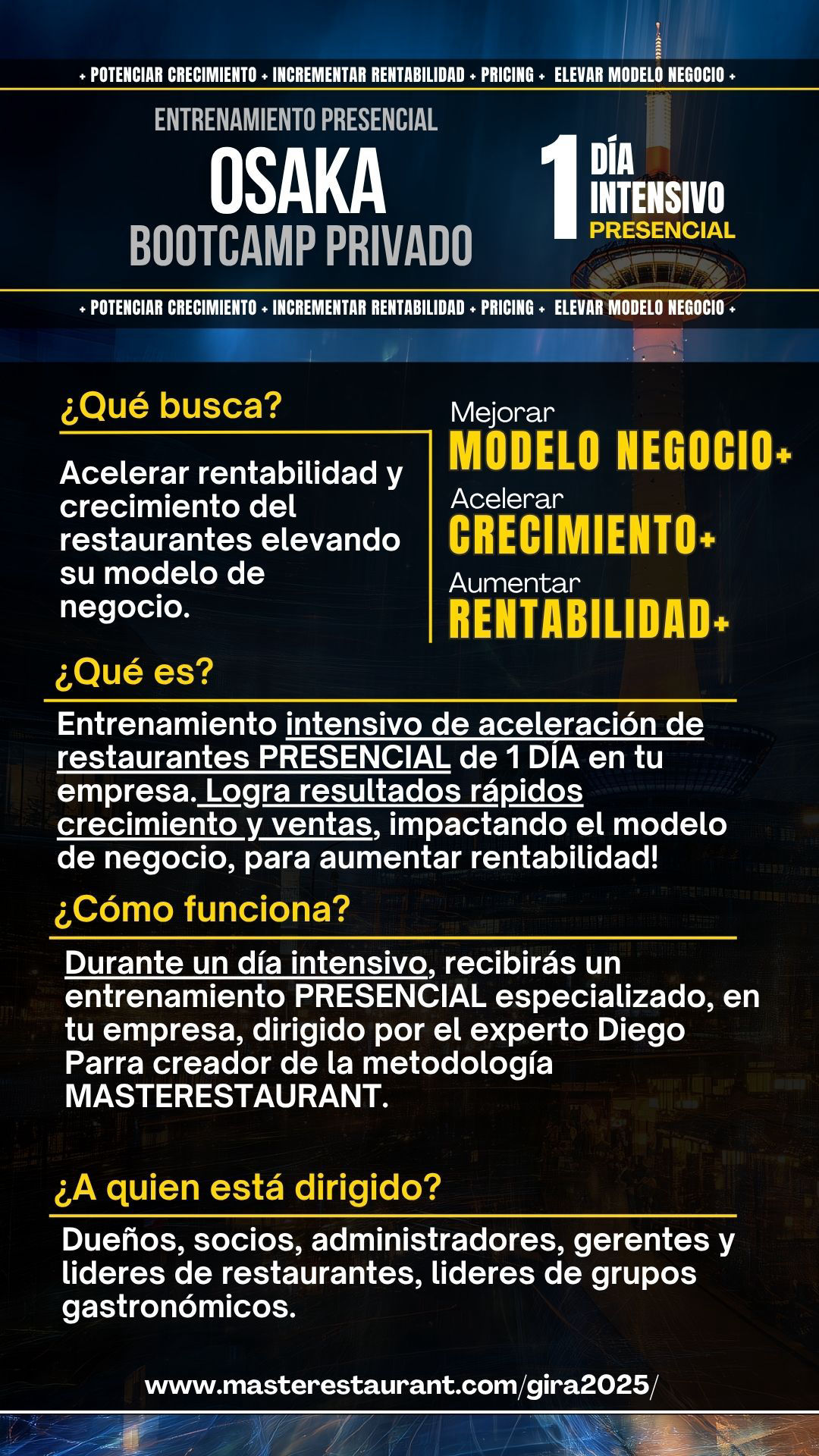 Bootcamp Presencial Privado de ACELERACIÓN de restaurantes, negocios gastronómicos y grupos de hospitalidad EN OSAKA.