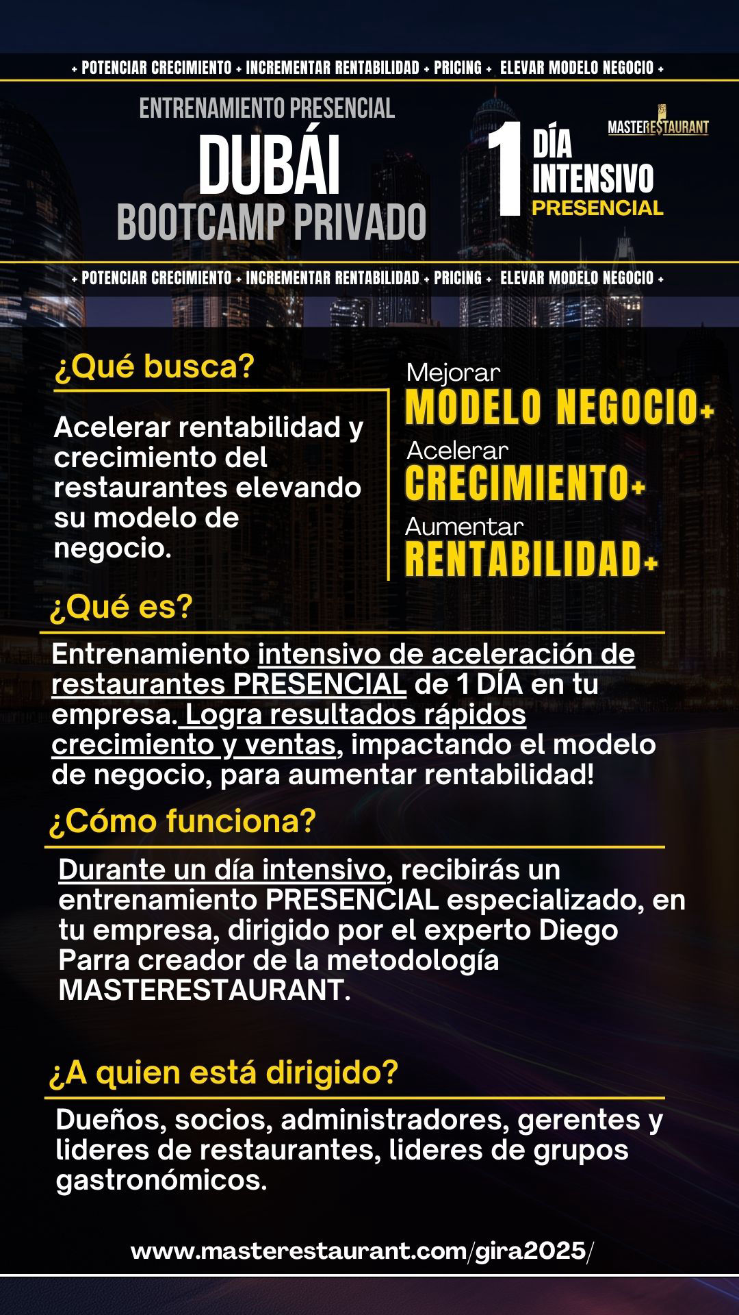 Entrenamiento Privado PRESENCIAL EN LOS ANGELES ACELERACIÓN  modelo de negocios para Restaurantes de MASTERESTAURANT (Master restaurant)