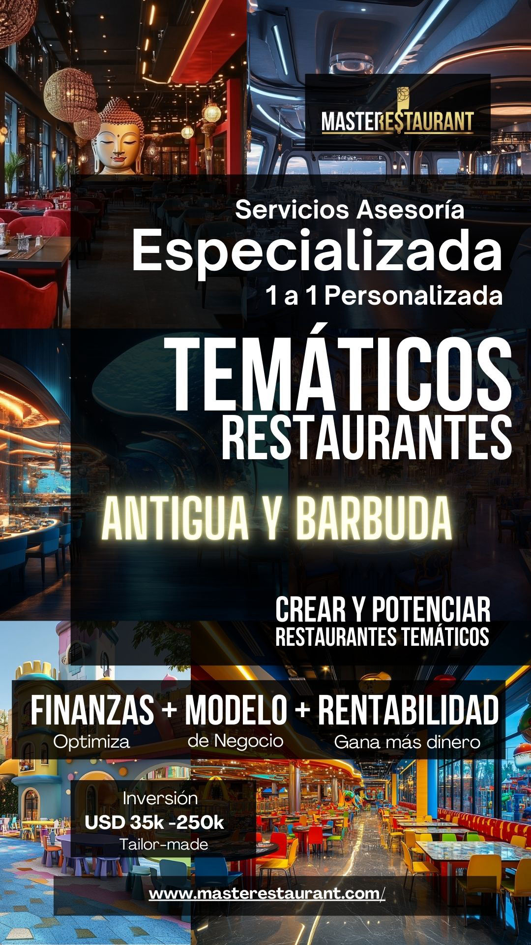 Servicios, entrenamiento, consultoría, bootcamps, asesoría, eventos y acompañamientos privados para restaurantes temáticos en ANTIGUA Y BARBUDA