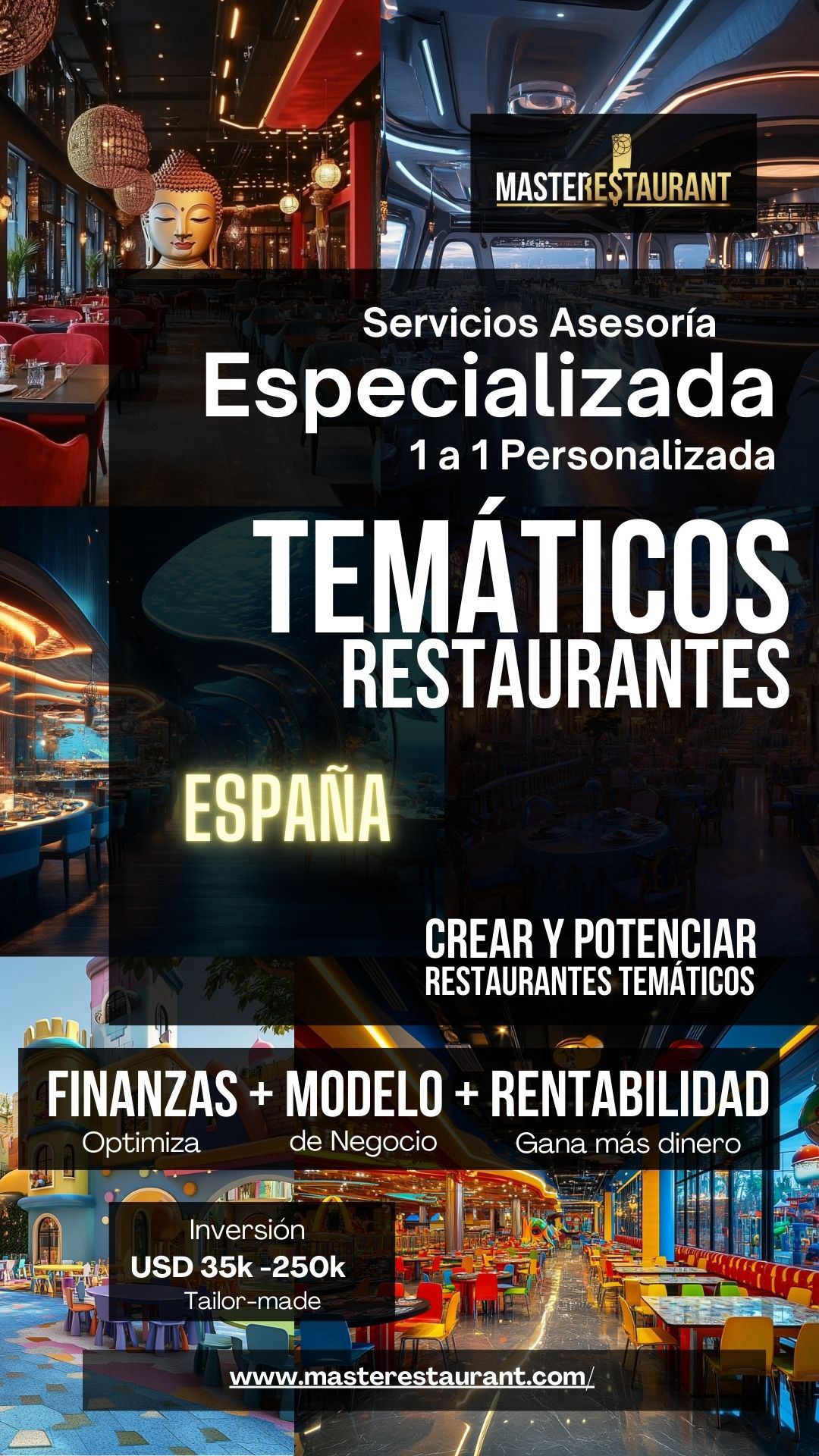 Servicios, entrenamiento, consultoría, bootcamps, asesoría, eventos y acompañamientos privados para restaurantes temáticos en ESPAÑA