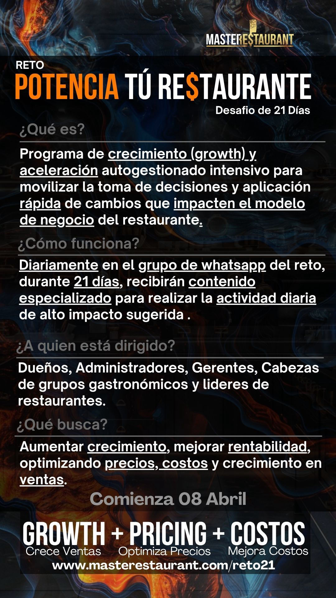 Reto POTENCIA TU RESTAURANTE EN 21 días MASTERESTAURANT