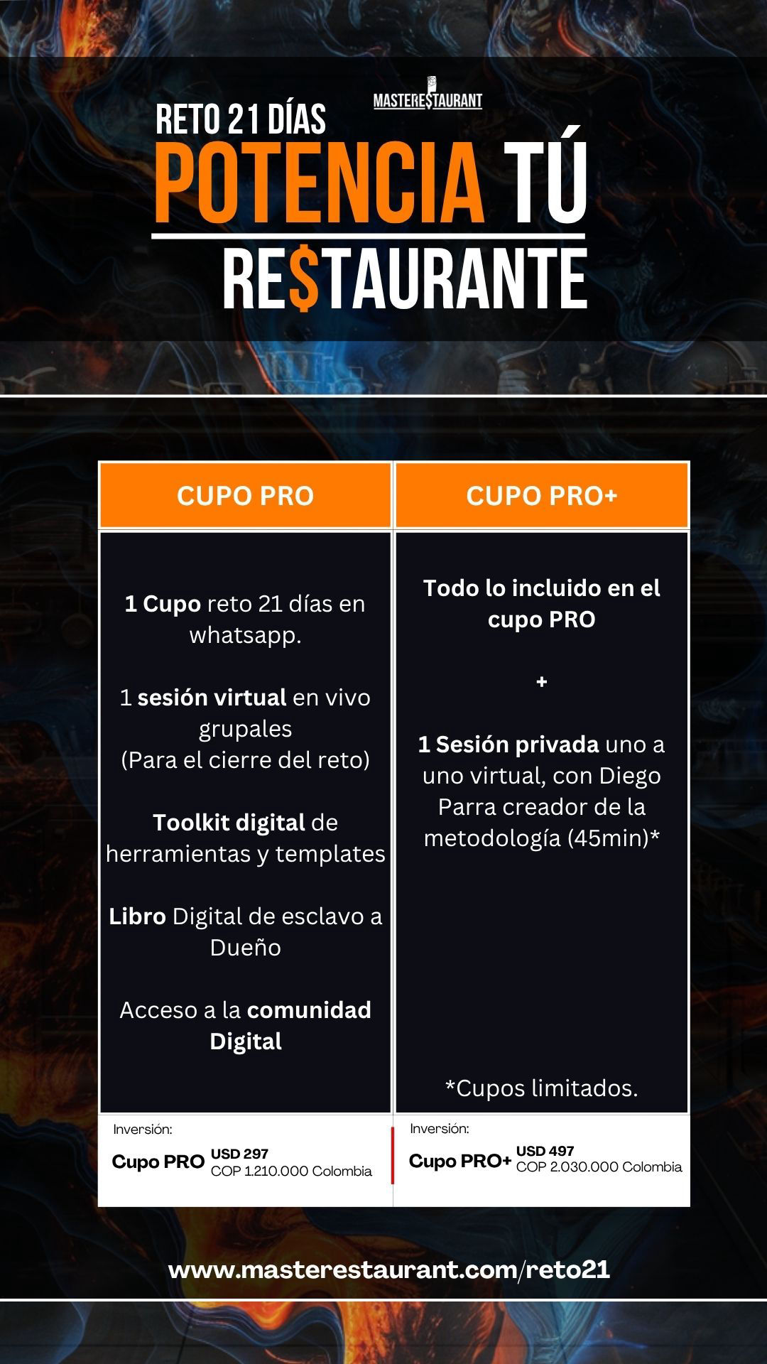 Cupos Reto POTENCIA TU RESTAURANTE EN 21 días MASTERESTAURANT