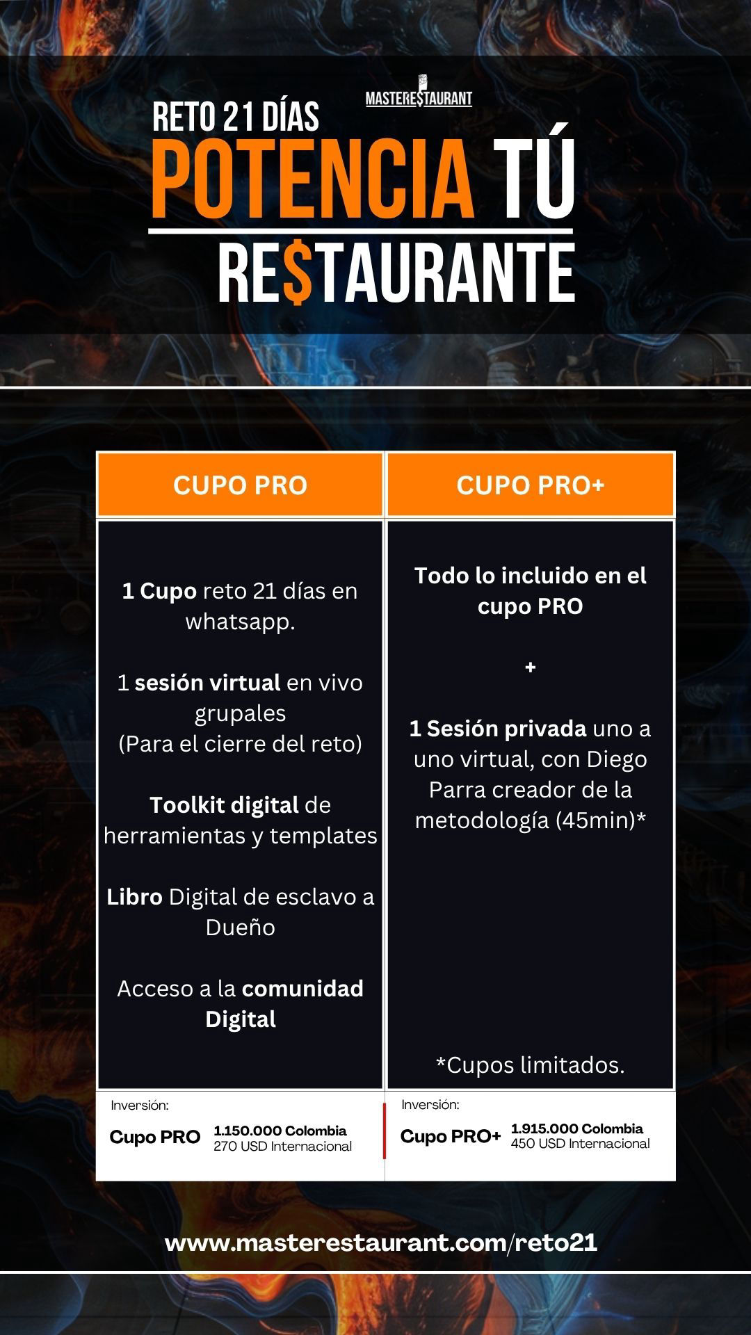 Cupos Reto POTENCIA TU RESTAURANTE EN 21 días MASTERESTAURANT