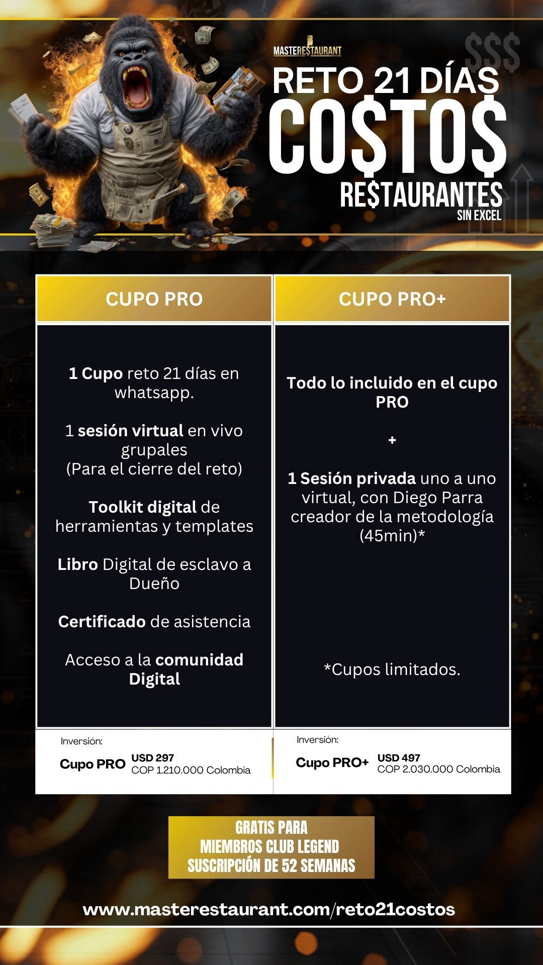 Cupos Reto COSTOS Y FINANZAS SIN EXCEL PARA RESTAURANTES