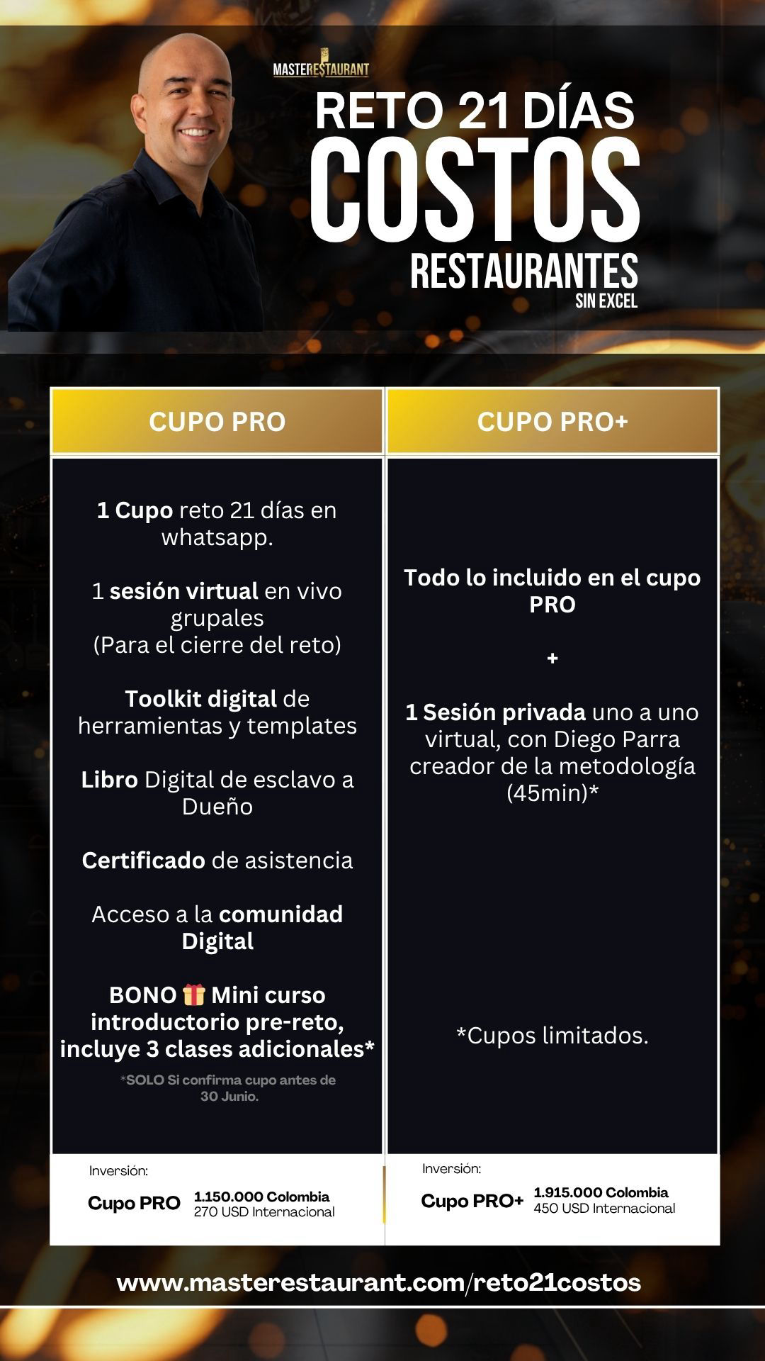 Cupos Reto COSTOS Y FINANZAS SIN EXCEL PARA RESTAURANTES