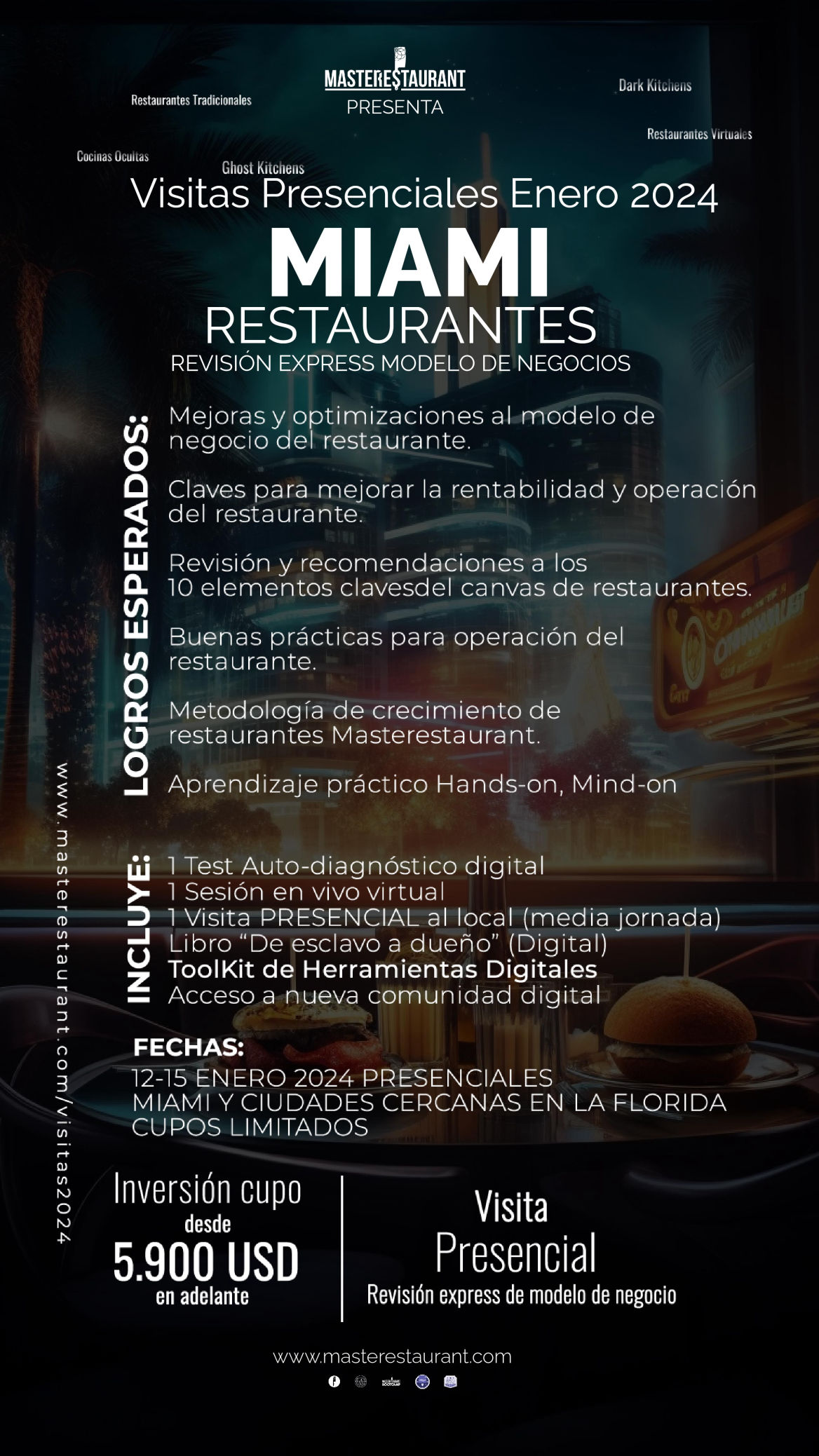 MASTERESTAURANT - Visitas Presenciales Enero 2024 MIAMI y alrededores LA FLORIDA(USA) revisión express para optimización modelo de negocios para Restaurantes y Negocios Gastronómicos MASTERESTAURANT